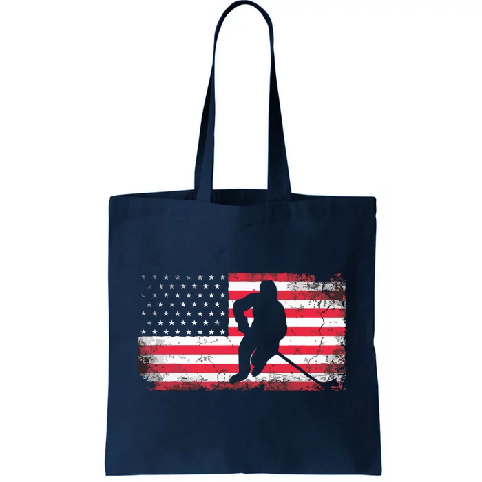 US Flag Patriotic American Hockey Player Ice Hockey Tote Bag