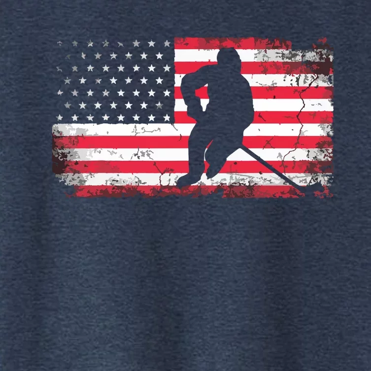 US Flag Patriotic American Hockey Player Ice Hockey Women's Crop Top Tee