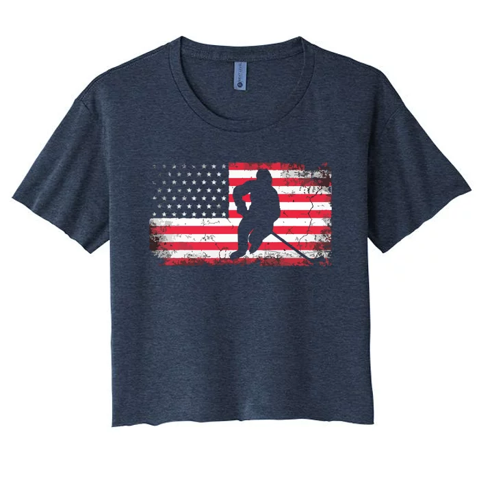 US Flag Patriotic American Hockey Player Ice Hockey Women's Crop Top Tee