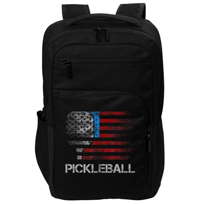 Us Flag Pickleball Player Paddleball Lover Impact Tech Backpack