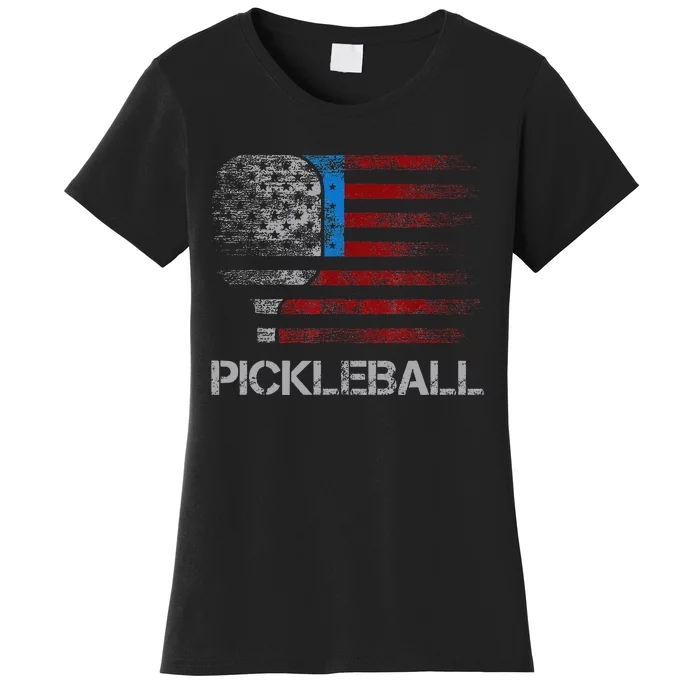 Us Flag Pickleball Player Paddleball Lover Women's T-Shirt