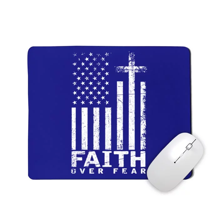 Usa Flag Patriotic American Gift Faith Over Fear Prayer Gift Mousepad