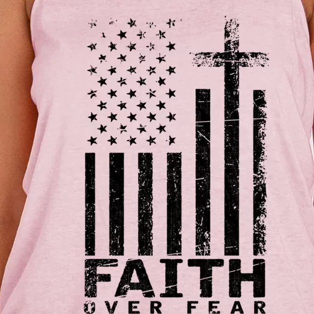 Usa Flag Patriotic American Gift Faith Over Fear Prayer Gift Women's Knotted Racerback Tank