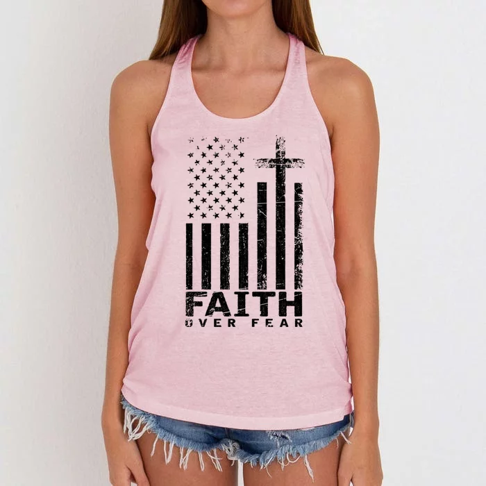 Usa Flag Patriotic American Gift Faith Over Fear Prayer Gift Women's Knotted Racerback Tank