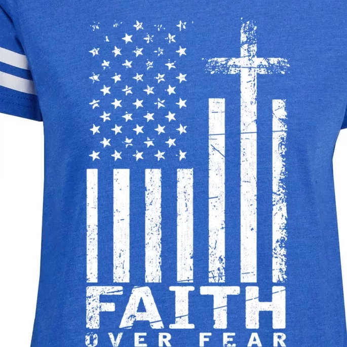 Usa Flag Patriotic American Gift Faith Over Fear Prayer Gift Enza Ladies Jersey Football T-Shirt