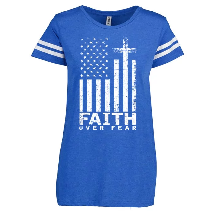 Usa Flag Patriotic American Gift Faith Over Fear Prayer Gift Enza Ladies Jersey Football T-Shirt