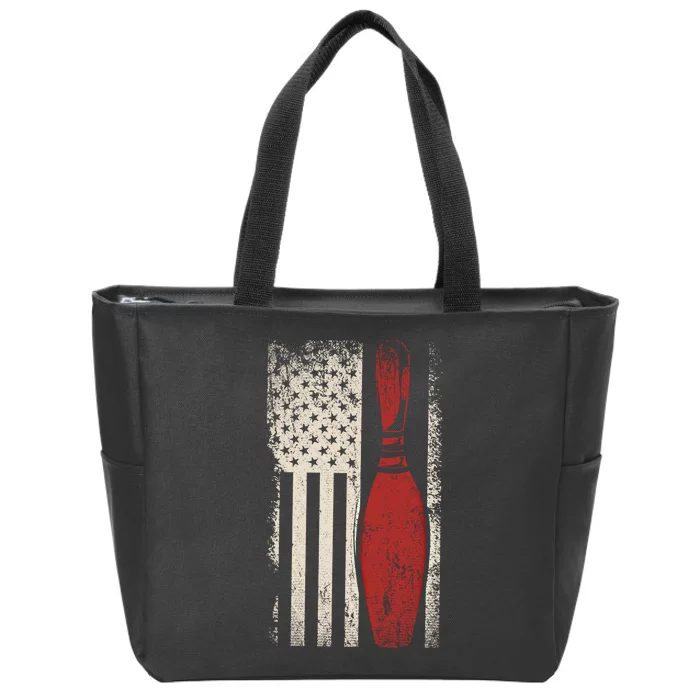 Usa Flag Patriotic American Bowler Gift Bowling Pins Bowling Cute Gift Zip Tote Bag