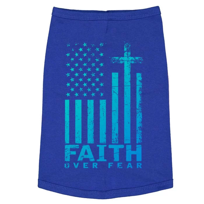 Usa Flag Patriotic American Gift Faith Over Fear Prayer Gift Doggie Tank