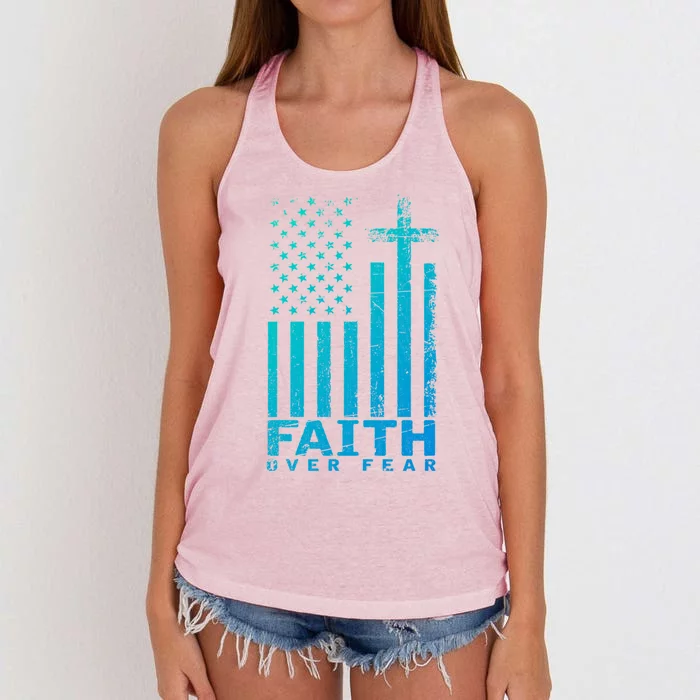 Usa Flag Patriotic American Gift Faith Over Fear Prayer Gift Women's Knotted Racerback Tank