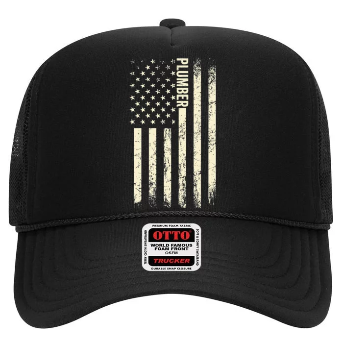 USA Flag Plumbing Proud American Plumber High Crown Mesh Trucker Hat