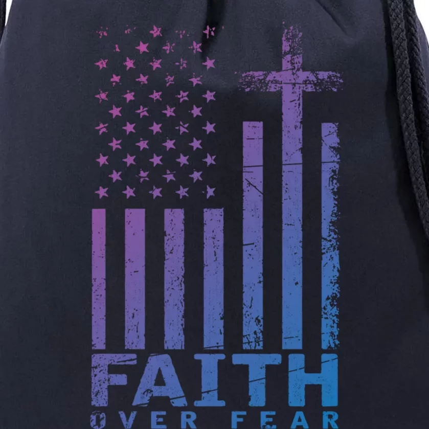 Usa Flag Patriotic American Gift Faith Over Fear Prayer Gift Drawstring Bag