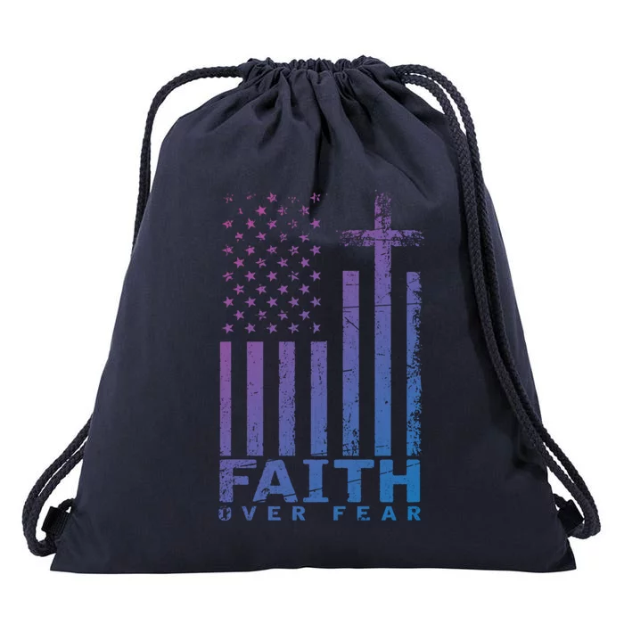 Usa Flag Patriotic American Gift Faith Over Fear Prayer Gift Drawstring Bag