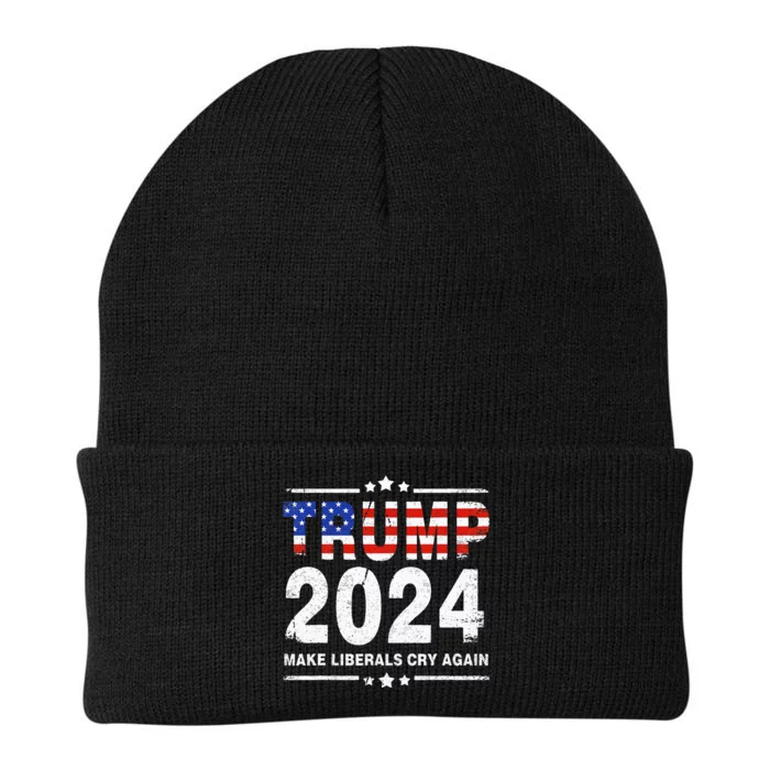 Usa Flag President Trump 2024 Make Liberals Cry Again Knit Cap Winter Beanie