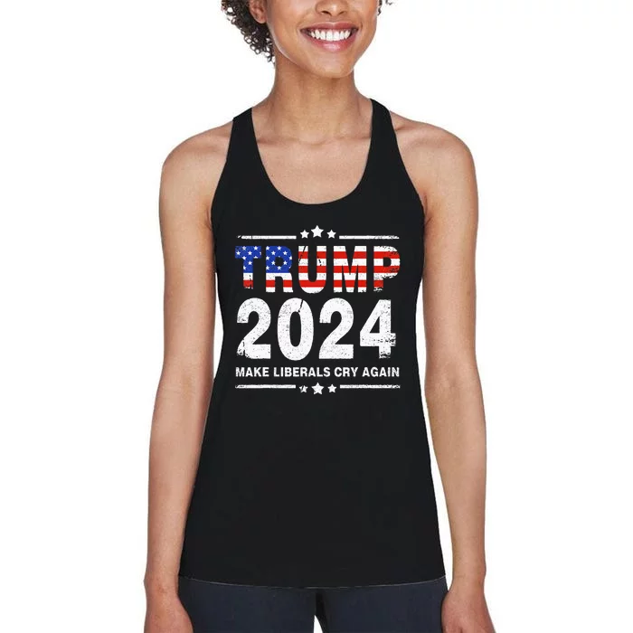 Usa Flag President Trump 2024 Make Liberals Cry Again Women's Racerback Tank