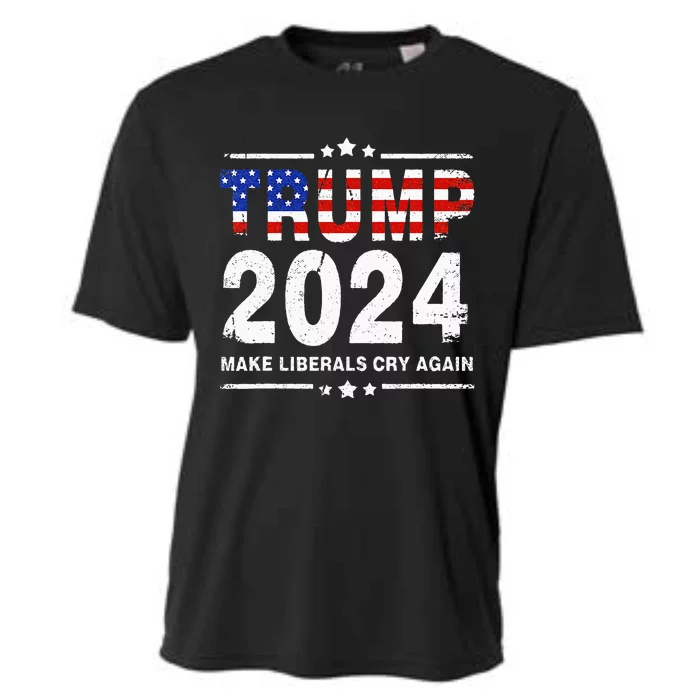 USA Flag President Trump 2024 Make Liberals Cry Again Funny Cooling Performance Crew T-Shirt