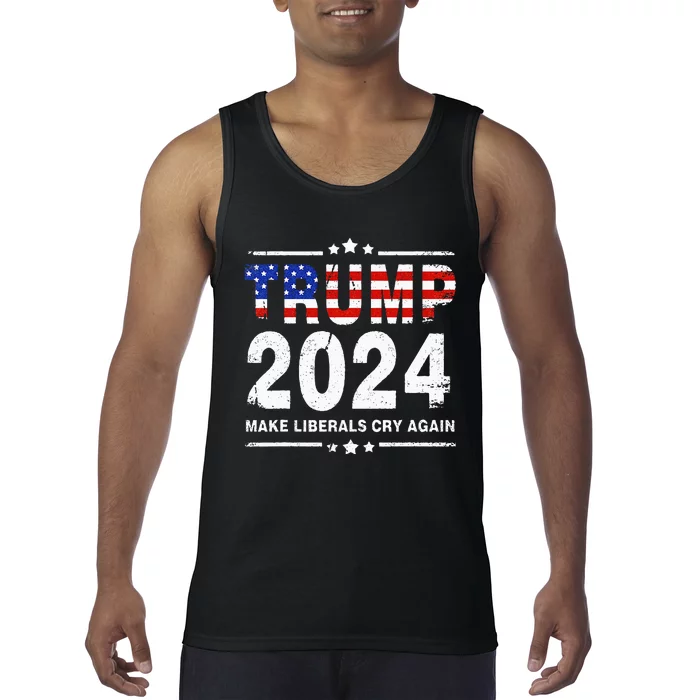 USA Flag President Trump 2024 Make Liberals Cry Again Funny Tank Top