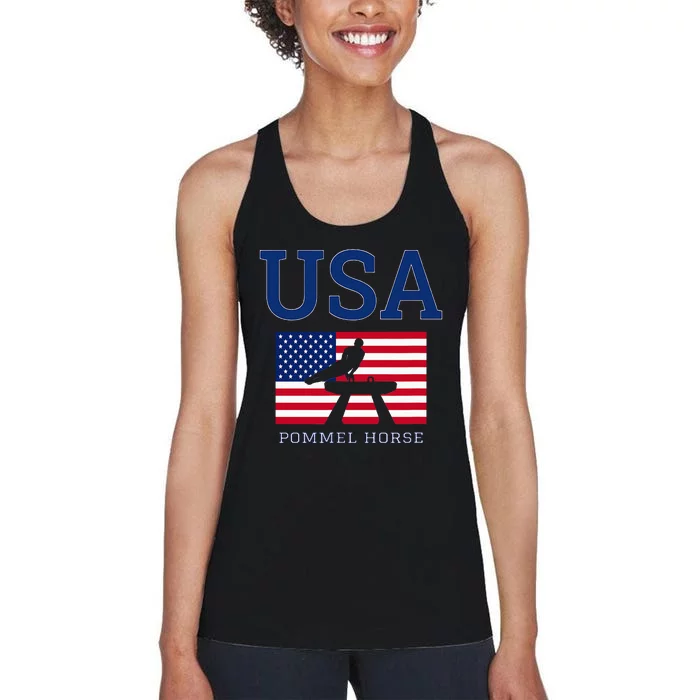 Usa Flag Pommel Horse Gymnastics Team American Gymnast Women's Racerback Tank