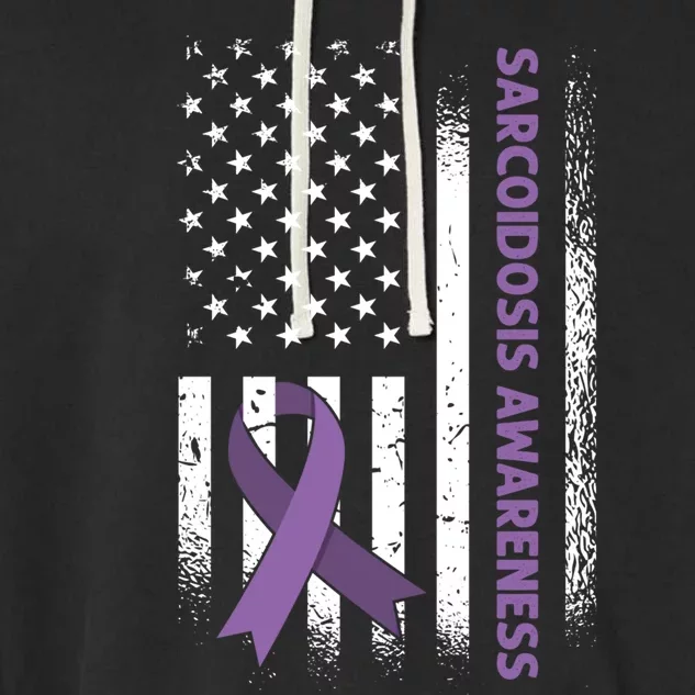 Us Flag Purple Ribbon Sarcoidosis Awareness Gift Garment-Dyed Fleece Hoodie