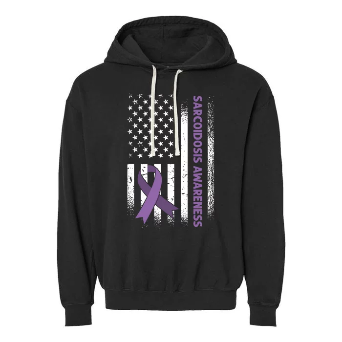 Us Flag Purple Ribbon Sarcoidosis Awareness Gift Garment-Dyed Fleece Hoodie