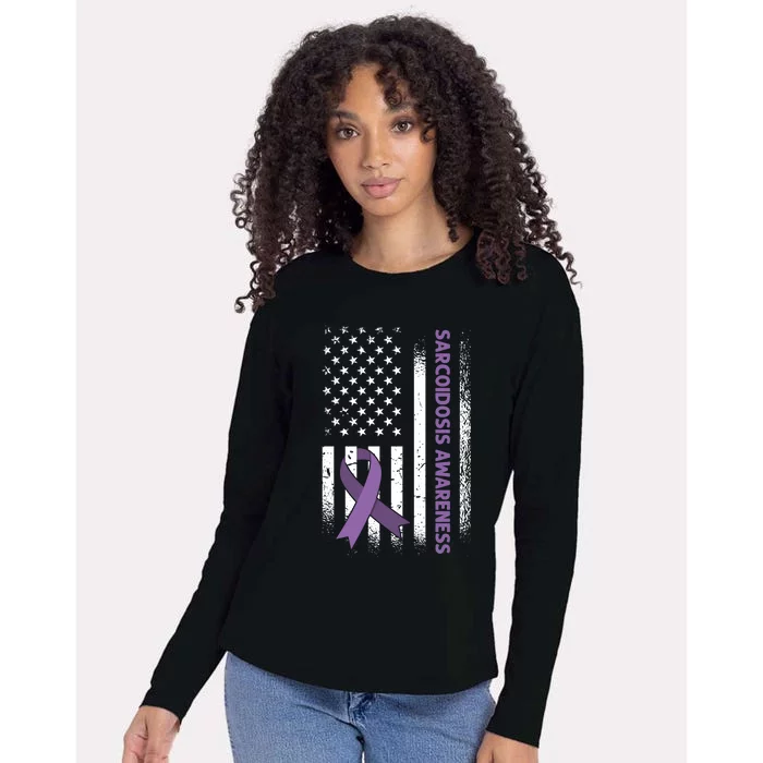 Us Flag Purple Ribbon Sarcoidosis Awareness Gift Womens Cotton Relaxed Long Sleeve T-Shirt