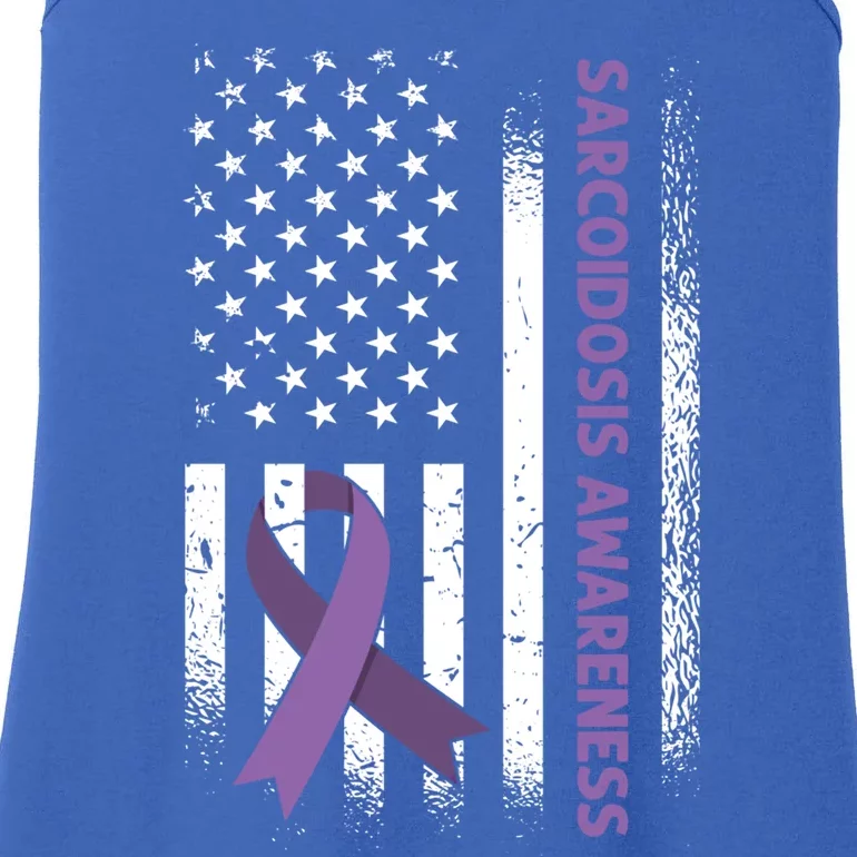 Us Flag Purple Ribbon Sarcoidosis Awareness Gift Ladies Essential Tank