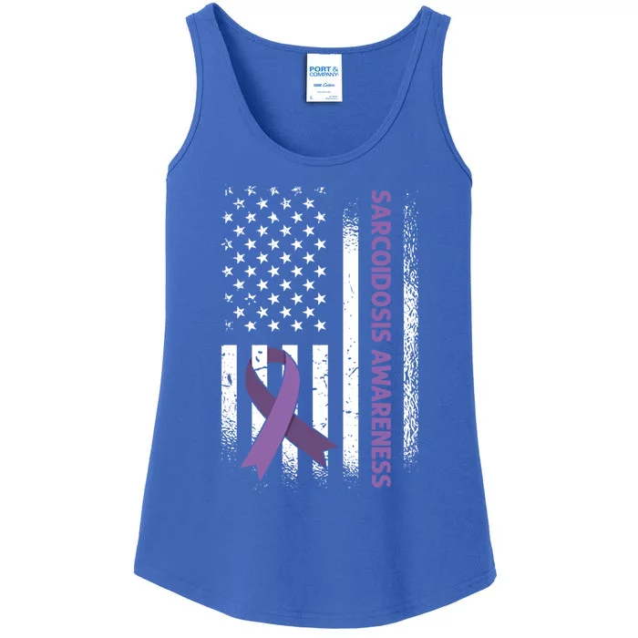 Us Flag Purple Ribbon Sarcoidosis Awareness Gift Ladies Essential Tank