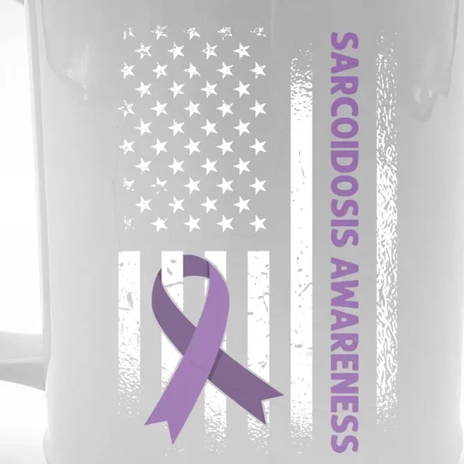 Us Flag Purple Ribbon Sarcoidosis Awareness Gift Front & Back Beer Stein