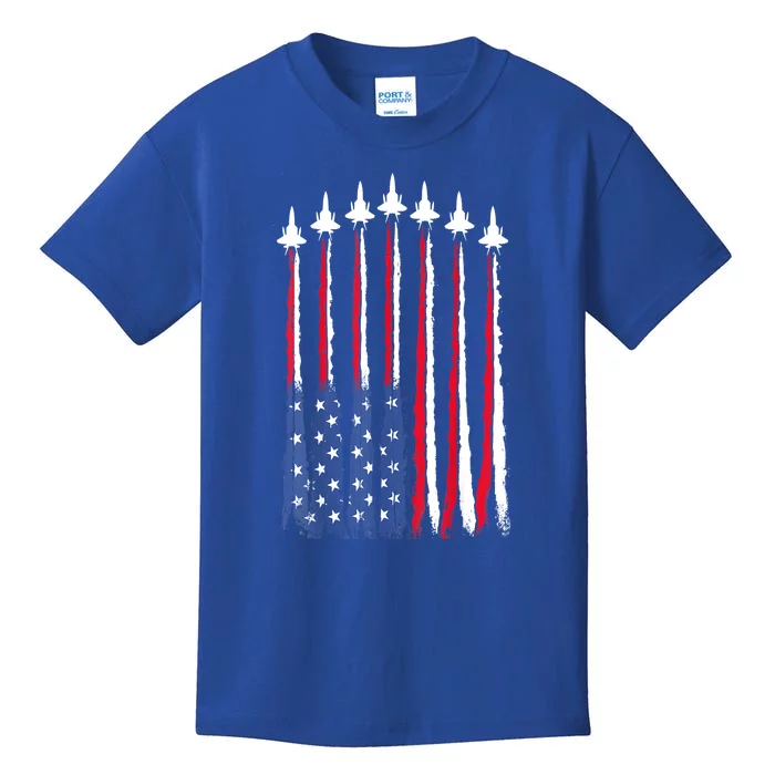 Usa Flag Patriotic Red White Blue Fighter Jets 4th Of July Gift Kids T-Shirt