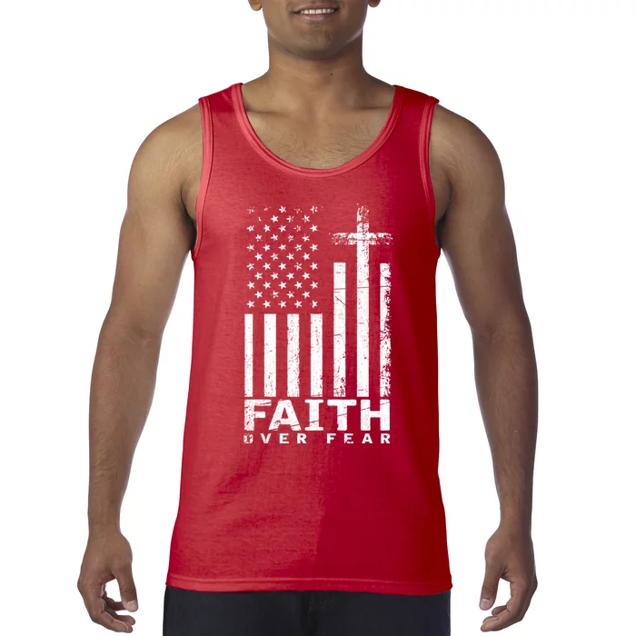 Usa Flag Patriotic American Gift Faith Over Fear Prayer Tank Top