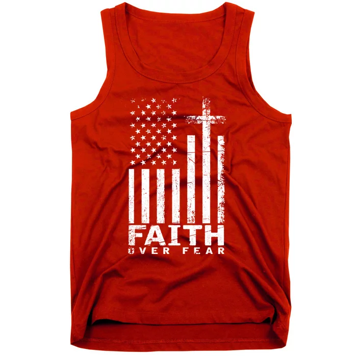 Usa Flag Patriotic American Gift Faith Over Fear Prayer Tank Top