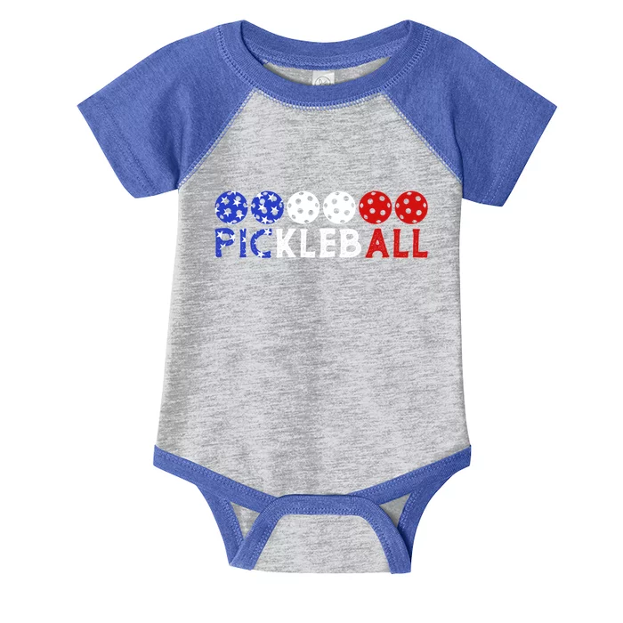 Us Flag Patriotic 4th Of July Pickleball Players Gift Infant Baby Jersey Bodysuit