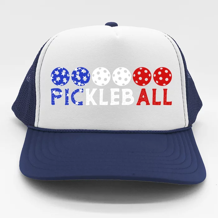 Us Flag Patriotic 4th Of July Pickleball Players Gift Trucker Hat