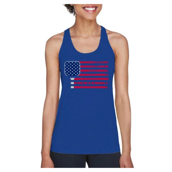 Us Flag Pickleball Player Paddleball Lover Pickleball Gift Women's Racerback Tank