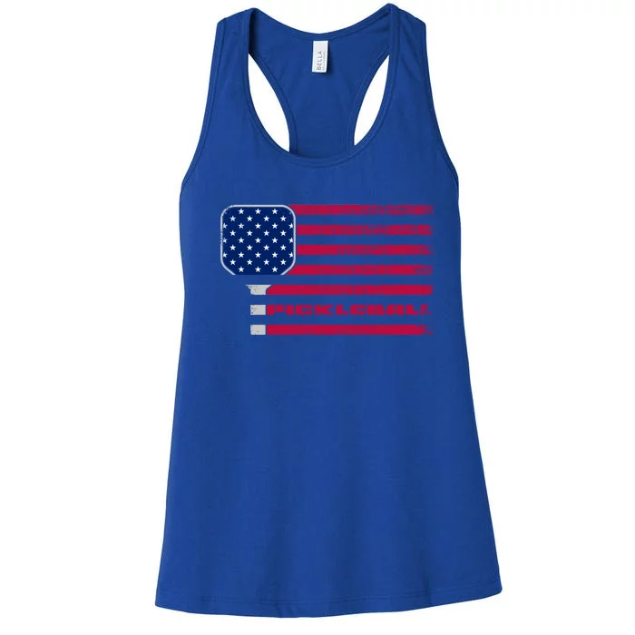 Us Flag Pickleball Player Paddleball Lover Pickleball Gift Women's Racerback Tank