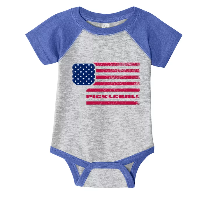 Us Flag Pickleball Player Paddleball Lover Pickleball Gift Infant Baby Jersey Bodysuit