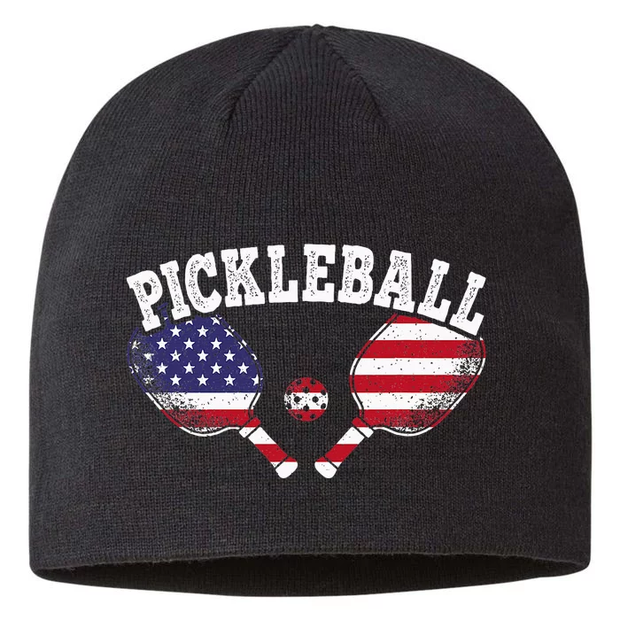 Us Flag Pickleball Player Vintage Pickle Ball Lover 8 1/2in Sustainable Knit Beanie