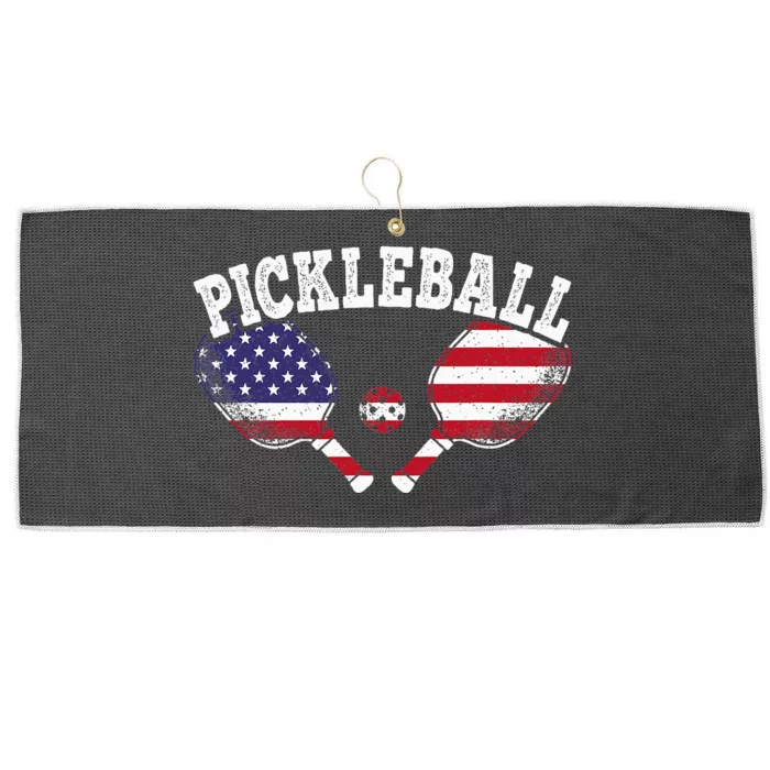 Us Flag Pickleball Player Vintage Pickle Ball Lover Large Microfiber Waffle Golf Towel