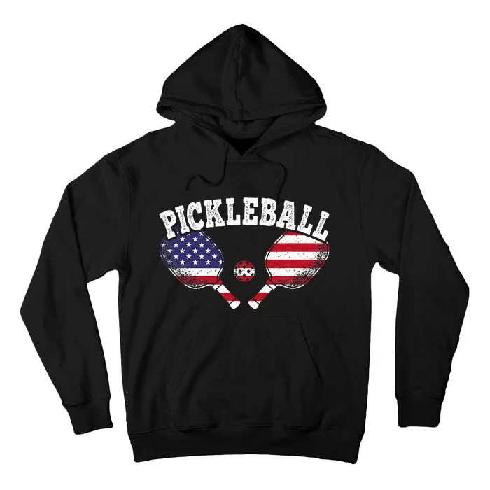 Us Flag Pickleball Player Vintage Pickle Ball Lover Tall Hoodie