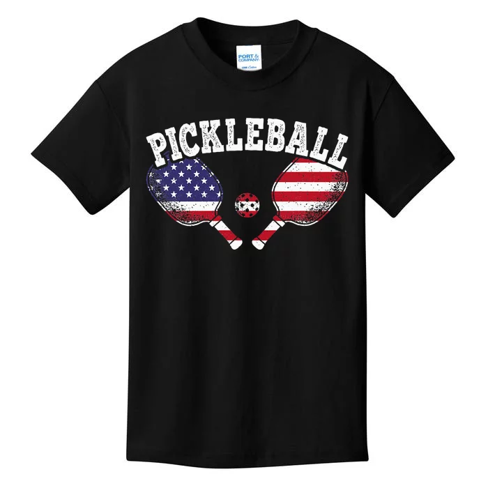 Us Flag Pickleball Player Vintage Pickle Ball Lover Kids T-Shirt