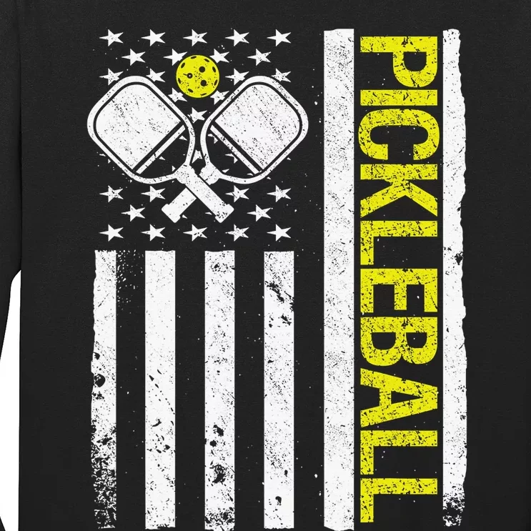 US Flag Pickleball Player Paddleball Lover Long Sleeve Shirt