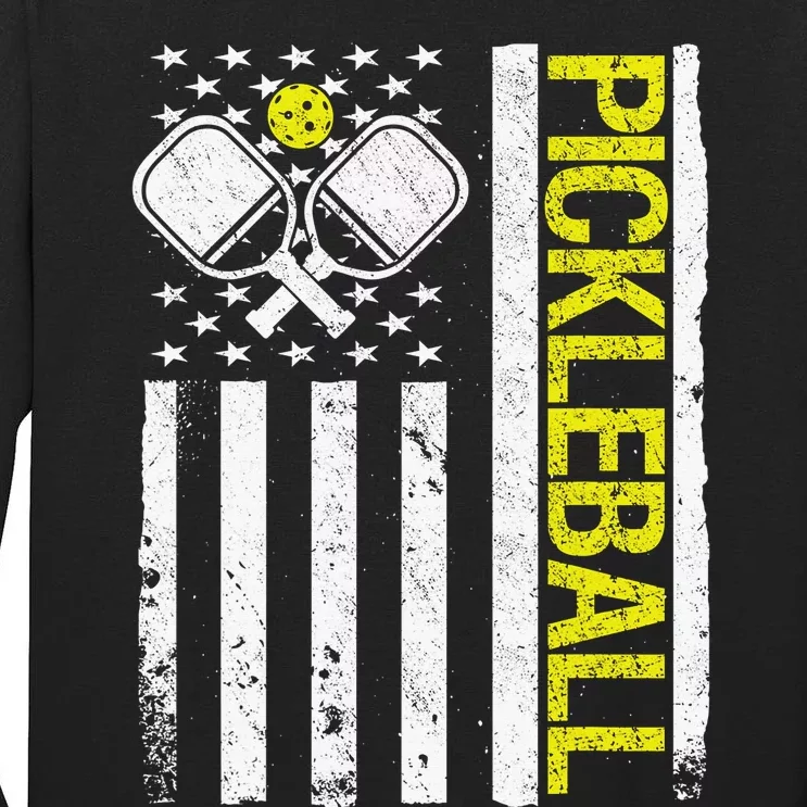 US Flag Pickleball Player Paddleball Lover Tall Long Sleeve T-Shirt