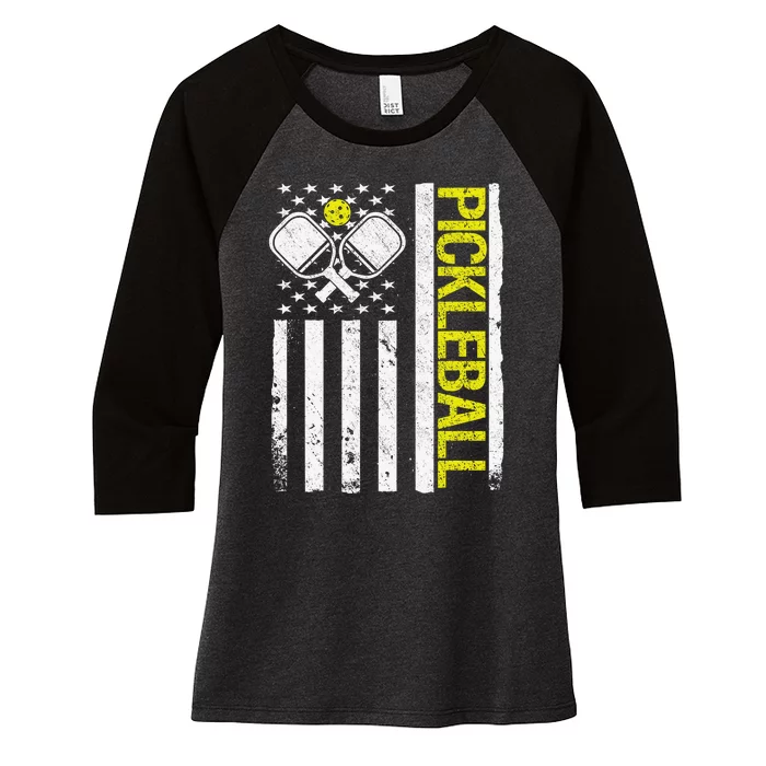 US Flag Pickleball Player Paddleball Lover Women's Tri-Blend 3/4-Sleeve Raglan Shirt