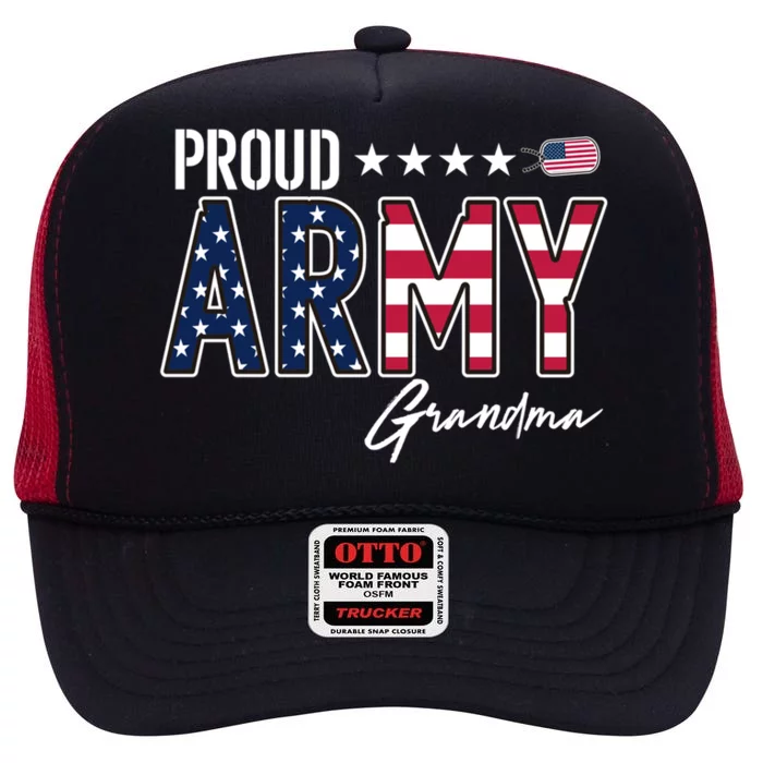 Us Flag Proud Army Grandma Gift High Crown Mesh Trucker Hat