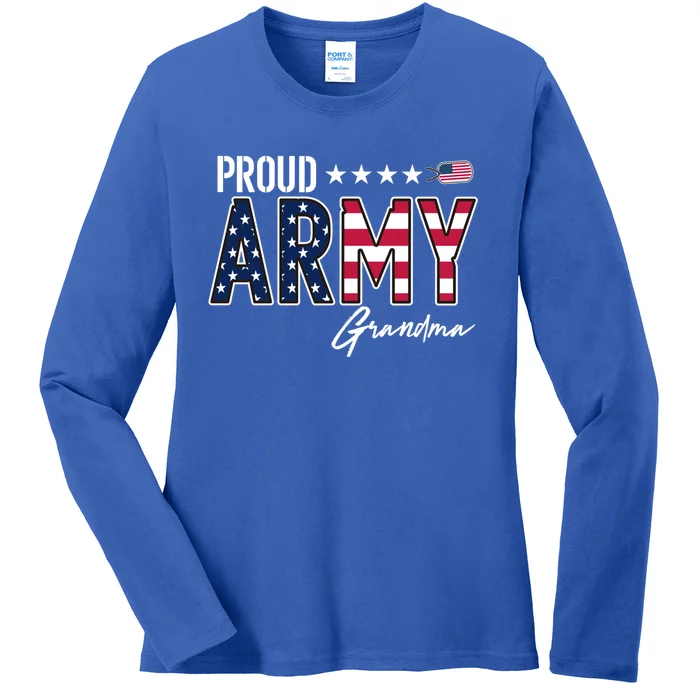 Us Flag Proud Army Grandma Gift Ladies Long Sleeve Shirt