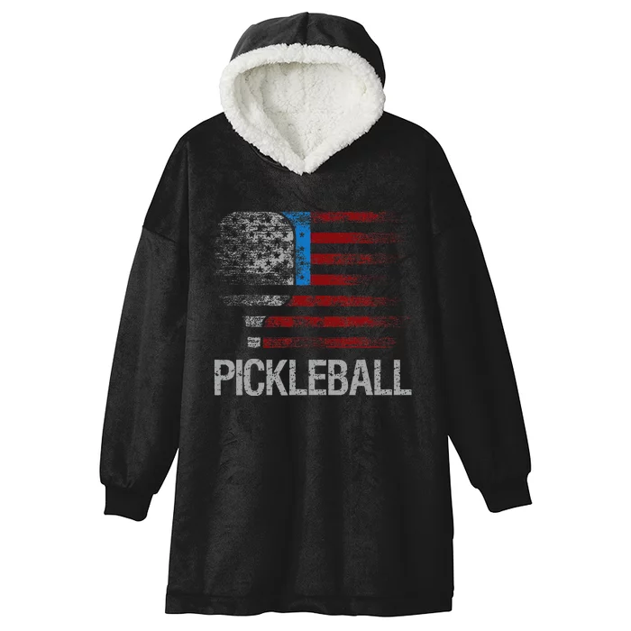 Us Flag Pickleball Player Paddleball Lover Hooded Wearable Blanket