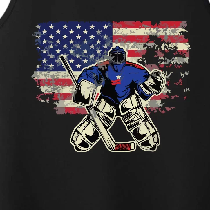 US Flag Patriotic American Hockey Player Ice Hockey Performance Tank