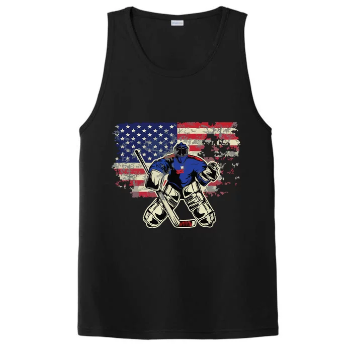 US Flag Patriotic American Hockey Player Ice Hockey Performance Tank