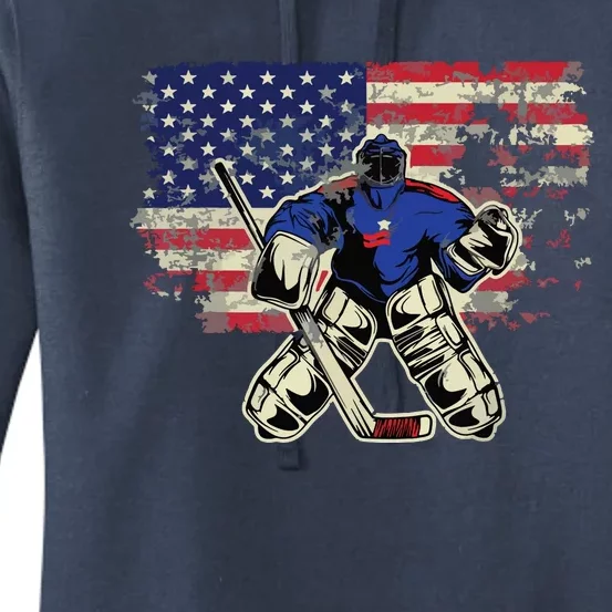 US Flag Patriotic American Hockey Player Ice Hockey Women's Pullover Hoodie