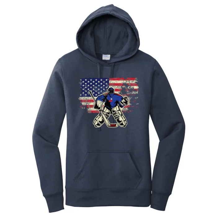 US Flag Patriotic American Hockey Player Ice Hockey Women's Pullover Hoodie