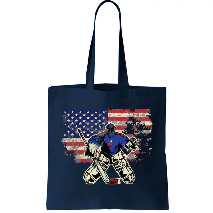 US Flag Patriotic American Hockey Player Ice Hockey Tote Bag